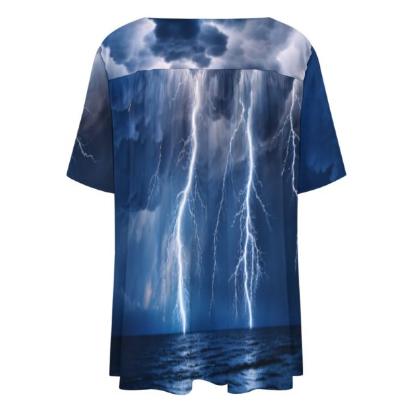 Blue Lightening - V-neck loose short sleeve T-shirt