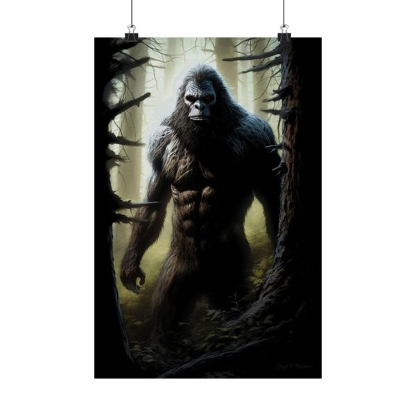 Bigfoot in the Woods with Red Eyes - Matte Poster