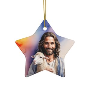 Jesus Holding a Lamb - Ceramic Ornament, 4 Shapes
