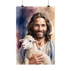 Jesus and the Lamb Watercolor Large Poster