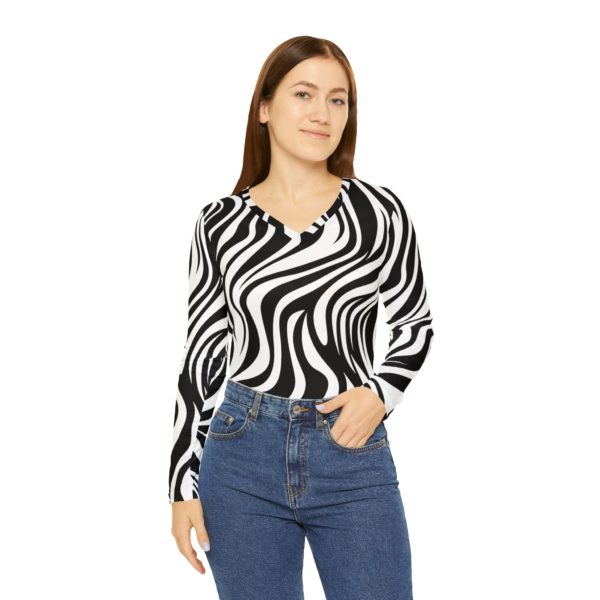 Zebra Print, Black and White - Women's Long Sleeve V-neck Shirt