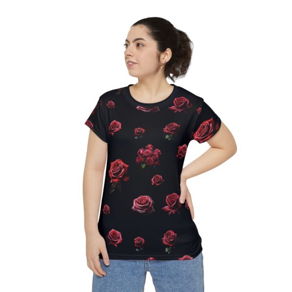 Red Roses on Black - Women's Short Sleeve Shirt (AOP)