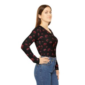 Red Roses on Black - Women's Long Sleeve V-neck Shirt (AOP)