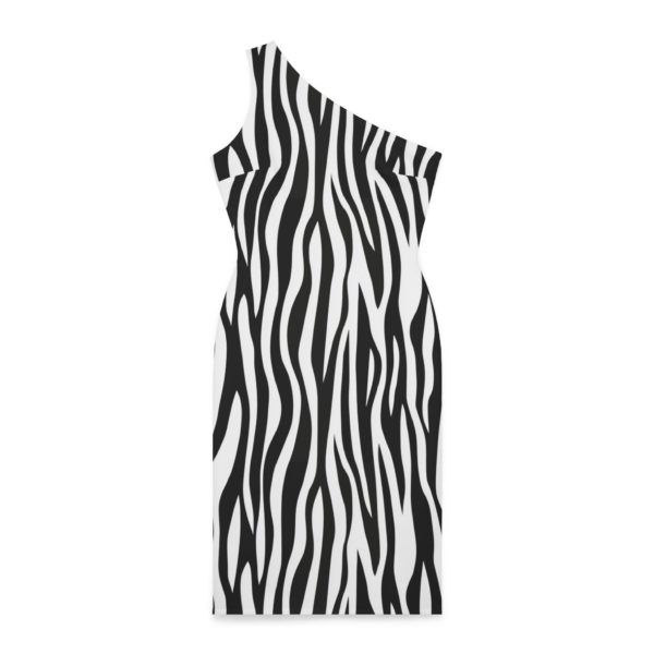 Zebra Elegance, a Shoulder Dress, Accentuates Natural Curves while Slimming with Vertical Optics